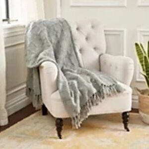 House No.9 gray jacquard chenille throw with fringe 50 X 70 inch